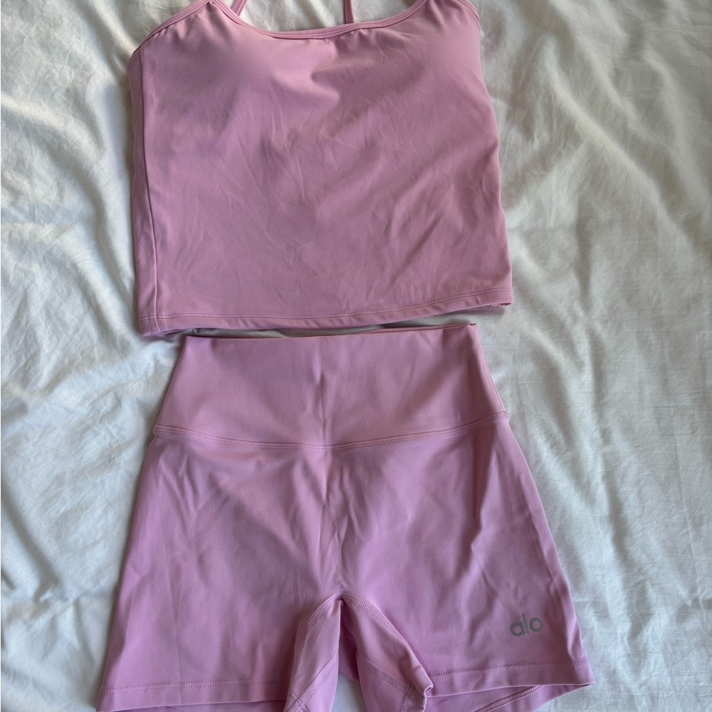 ALO Yoga Pink Tank and Shorts Set